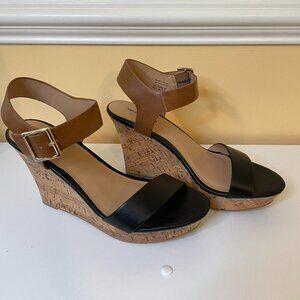 8.5 US Brown and Black Cork Sandal Platform Wedge Heel by Call It Spring